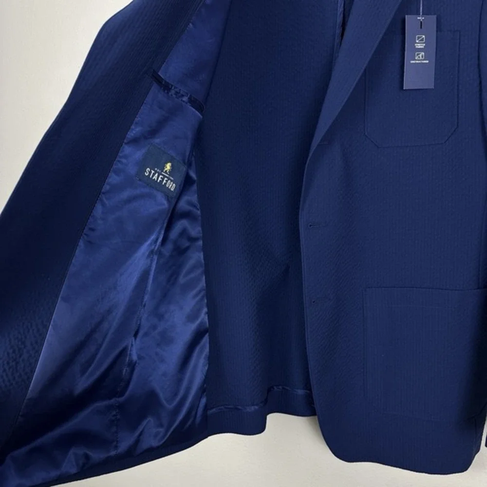 Stafford Men's 46R Textured Navy 3 Button Classic Fit Sport Coat Blazer NEW‎